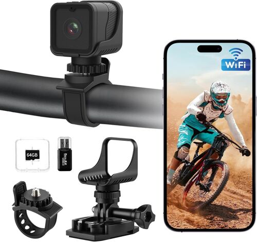 MEVRONISSHOP-Dashcam Moto,Version Améliorée WiFi Camera Sport Étanchéité Ip66,1080phd&120°Grand Angle Camera Moto,Calibrage Automatique du Niveau Cameras Casque Velo,Connexion Pratique Large Applicat