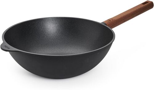 Subzonal-Eco Logic Qxr Poêle Wok Et Mélangeur, Inductive, Diamètre : 28 Cm, Hauteur : 10 Cm, Avec Manche En Bois Solide Et Durable, Convient Pour Tous Les Types De Feux, Sans Pfas, Fonte D'aluminium
