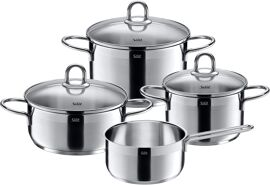 Subzonal-Whf Diamant Lot De 4 Casseroles À Induction Avec Couvercle En Verre En Acier Inoxydable Poli Non Revêtu