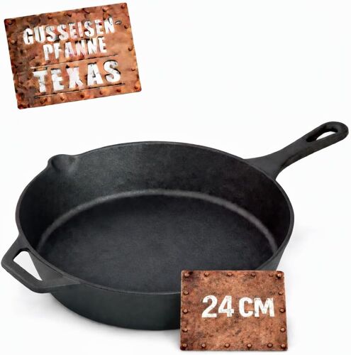 SUBZONAL-Poêle en fonte 24 cm 2,1 litres - Cast Iron pan - Frying pan - Induction - Poêle en fonte - Pour barbecue à gaz - Pour barbecue à charbon
