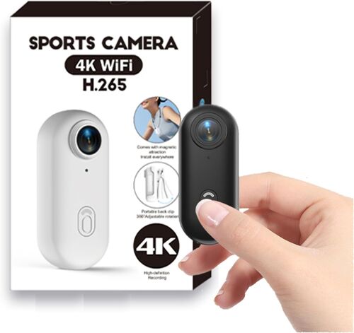 Mevronisshop-Caméra Vlog 4k Portable, Mini Caméra Sport Étanche Avec Clip Aimanté 360° Mains Libres, Wifi, Grand Angle 120°, Enregistrement Vidéo, Action Cam Pour Moto,Sport, Voyage Et Animaux Noir