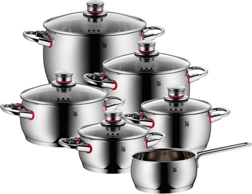 Subzonal-Quality One Jeu De 6 Casseroles À Induction, Avec Couvercle En Verre, En Acier Inoxydable Cromargan Poli, Sans Revêtement, Ouverture À Vapeur