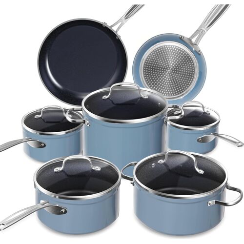 Subzonal-Batterie De Cuisine 12 Pièces ¿ Antiadhésif Céramique Duralon Blue, Poêles, Casseroles, Faitout, Sauteuse Profonde, Compatible Induction, Sans Pfas, Avec Couvercles