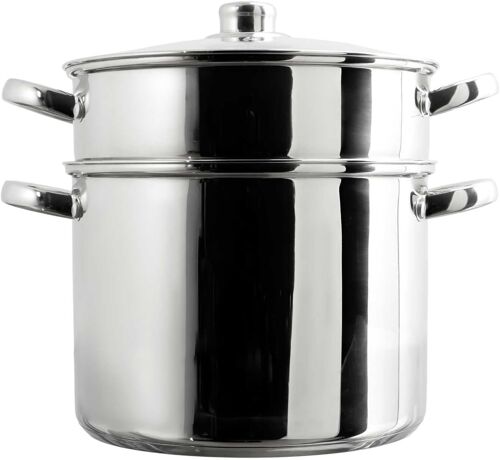 Subzonal-Kc0004 Faitout Métal Avec Couvercle Verre - Capacité 7l - Compatible Tous Feux Et Four - Pour Soupes Et Ragoûts - Facile D'utilisation - Argent