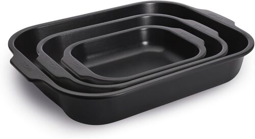 Subzonal-Woll Roast-It! Set De 3 Plats À Rôtir 38 X 30 + 30 X 24 + 23 X 18 Cm, 7,1 L + 3,8 L + 1,6 L ¿ Sans Pfas, Acier Aluminisé, Revêtement Anti-Adhésif, Passe Au Four Jusqu'à 260 °C, Passe Au Lave