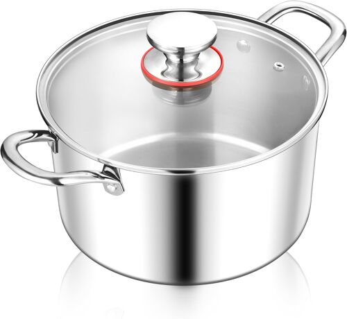 Subzonal-Casserole À Pâtes En Acier Inoxydable De Qualité Supérieure De 26 Cm À 3 Couches Avec Couvercle En Verre, Casserole À Induction De 6,7 L, Convient À Tous Les Types De Cuisinières, Passe Au