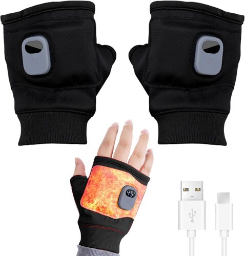 Subzonal-Mitaines Chauffantes Électriques Rechargeables Demi-Doigts Chauffants Usb Gants Chauds Mitaines Réglables Pour L'hiver Par Temps Froid Gants Thermiques Sans Doigts