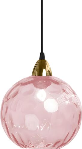 Subzonal-20cm/7.9'' Lampe À Suspension Sphérique Industrielle En Verre, Lampe De Plafond Suspendue E27, Finition Dorée Et Abat-Jour En Verre Ondulé, Plafonnier Pour Salle À Manger (Rose, 15cm)