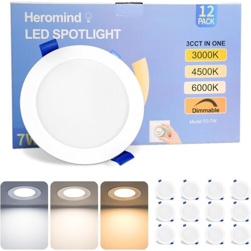 SUBZONAL-Lot de 12 spots LED encastrables 230 V à intensité variable 7 W IP44 Blanc chaud 3000 K Blanc neutre 4500 K Blanc froid 6000 K 79-92 mm Spot de plafond pour salle de bain, cuisine et salon