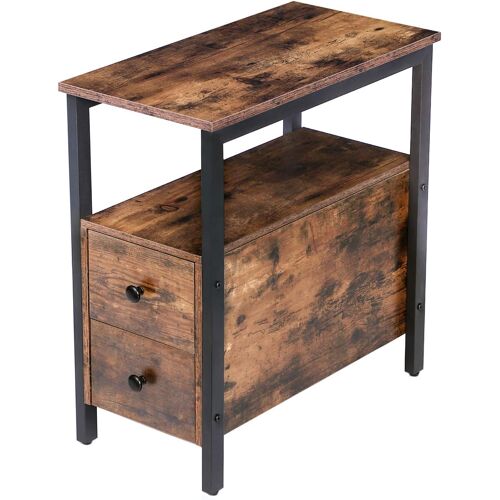 SUBZONAL-Table de Chevet, Table d¿Appoint, Table de Nuit, Bout de Canapé avec 2 Tiroirs Fine, pour Petit Espace, Cadre Stable et Solide, Assemblage Facile, Aspect Bois, Style Industriel EBF548BZ01G2