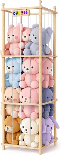 SUBZONAL-Rangement Peluche de Enfant, Range Peluche en Bois Gain de Place, 135 * 40 * 40CM Rangement Jouet Enfant pour Salle de Jeux, Chambre d'enfant, Chambre à Coucher, Salon