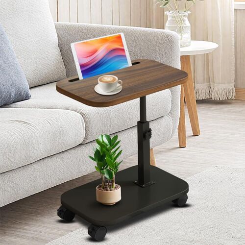 SUBZONAL-Table d'appoint en forme de C avec roulettes, rotative à 360 ° et réglable en hauteur, table basse, table basse, table basse, table de lit pour salon, chambre à coucher, salle de bain, lit