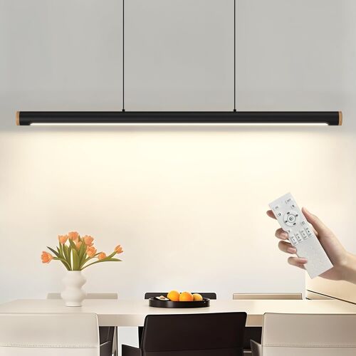 SUBZONAL-Suspension LED table à manger, 100CM suspension dimmable noire avec télécommande, 36W Lampe à suspendre linéaire moderne lustre réglable en hauteur pour salle à manger cuisine