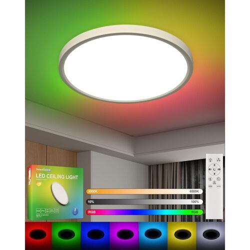 Subzonal-30cm, Ép.2,5cm Plafonnier Chambre Enfant, 24w Rgb 2700lm Lustre Led Plafonnier Ado Fille, 3000k-6000k Dimmable Avec Télécommande Lampe Plafond Moderne Pour Salle De Bain, Salon
