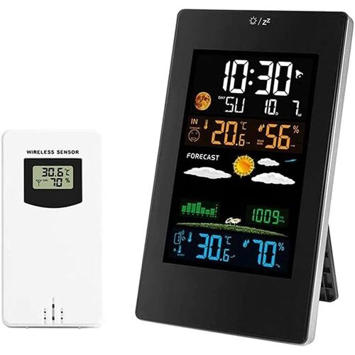 SUBZONAL-Station météorologique sans fil, hygromètre de thermomètre extérieur intérieur, moniteur d'humidité de la tempation numérique colorée avec horloge intelligente, phase de lune, baromètre, cal