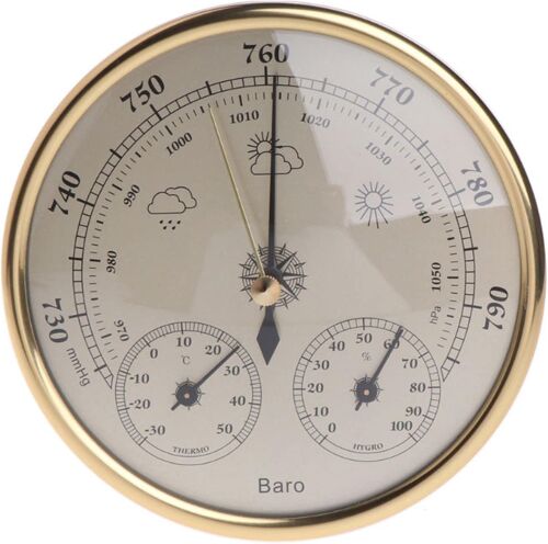 SUBZONAL-Baromètre Mural 3 en 1 Baromètre Ménager Thermomètre Hygromètre Station Météo Suspendue Pression HPa Jauge Air Météo Instrument,Golden