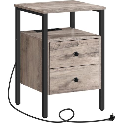 SUBZONAL-Tables de Chevet, Table Basse avec Prise et Port USB, Table d¿Appoint avec Tiroirs et Étagères de Rangement, Adaptée aux Petits Espaces, Salon, Chambre, Grège, Noir EBG43CBZ01G2