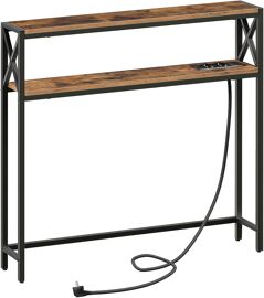 SUBZONAL-Table d¿Entrée à 2 Niveaux de 100 cm, Table Console avec Prises et Ports USB, Console Meuble de Couloir avec Tablettes de Rangement, pour Couloir, Salon, Entrée, Marron Rustique ACTHR115UE01