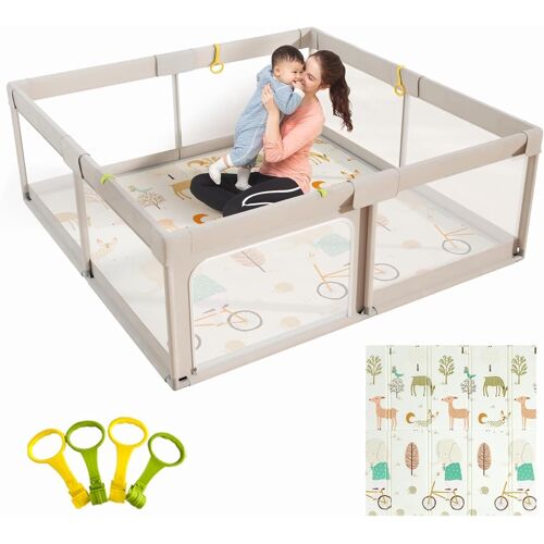 Subzonal-Mloong 150x150x68cm Parc Bebe Avec Tapis - Parc De Jeux Bébé Avec Filet Respirant Sur Quatre Côtés Et Ventouses