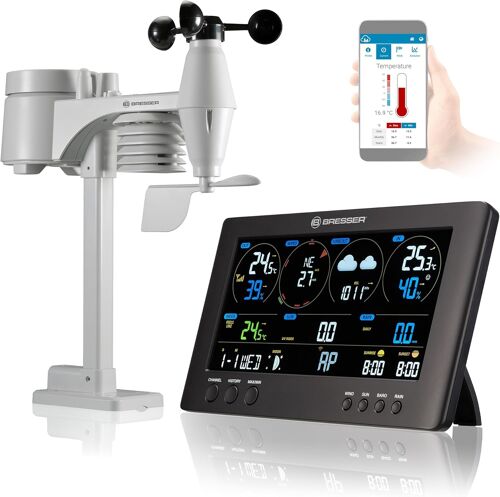SUBZONAL-Bresser ClearView Station Météo Sans Fil Avec Wifi Et Capteur Extérieur Pro 7 En 1 (Vent, Humidité De L¿air, Température, Précipitations, Niveau UV, Intensité Lumineuse), noir