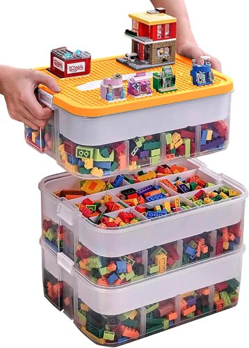 SUBZONAL-Boite Rangement Plastique pour Lego Briques Coffre A Jouet Enfant avec Couvercle Grande Malette Transparente Caisse 3 Couches Empilable Compartiment Chambre Casier Etanche Storage Box