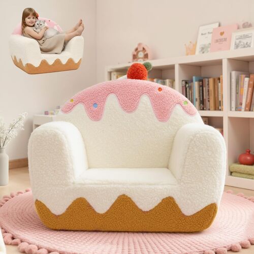 SUBZONAL-Fauteuil Enfant en Polaire Sherpa Douce | Canapé Enfant et Mini Chauffeuse 1-6 Ans | Petit Siège de Lecture pour Chambre Fille ou Garçon, Design Moderne, Blanc Crème