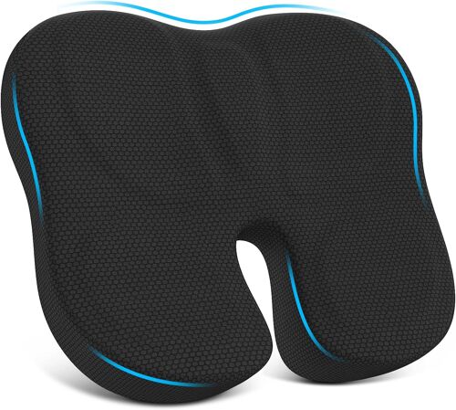 SUBZONAL-Coussin Coccyx, Coussin Chaise Bureau en Mousse à Mémoire, Coussin Ergonomique Assise pour Voiture Gaming Fauteuil Roulant, Coussins de Siège pour Soulager la Pression (Noir)