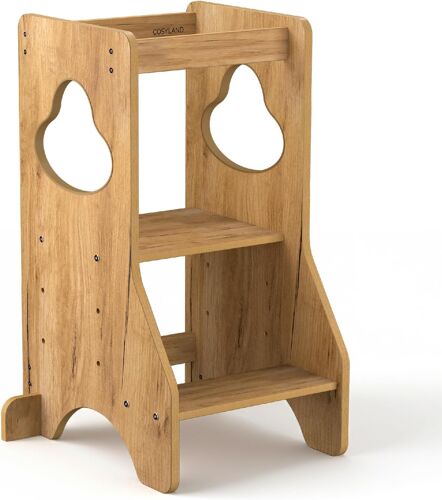 SUBZONAL-Tour d Observation Montessori Réglable en Hauteur pour Enfants de 18 Mois à 6 Ans, Chaise d Apprentissage Sécurisée en Bois, Design Moderne et Stable, Idéale pour Bébé - Naturel