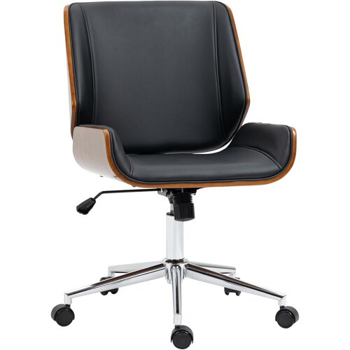 SUBZONAL-Chaise de Bureau Fauteuil de Bureau Ergonomique Design Vintage Hauteur réglable pivotant 360° piètement chromé revêtement Coque en Bois Assise synthétique Noir et Marron