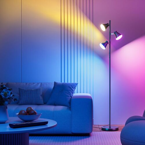 Subzonal-Rgb Lampadaire De Salon, 36w 2500 Lm Moderne Lampe Sur Pied Rgb Avec Télécommande & Toucher, 2700k-6500k, 3 Lumières Lampe De Lecture Lampadaire Led Pour Salon,Chambre Et Bureau