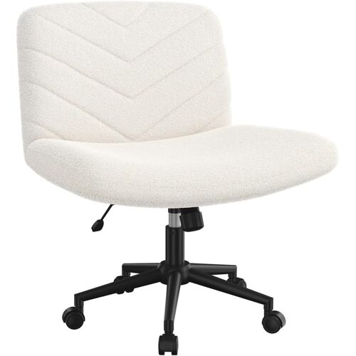 SUBZONAL-Chaise de Bureau avec roulettes, Fauteuil de Bureau sans Accoudoirs avec Large Assise, Siège Pivotant en Tissu Bouclette, Chaise Réglable en Hauteur, pour Bureau Chambre, Ivoire