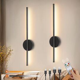 Subzonal-Lot De 2 Applique Murale Intérieure Rechargeable, Moderne Lampe Murale Sans Fil Noir, Luminaire Mural Avec Télécommande, 3 Températures De Couleur & Dimmable, Minuterie, Pour Chambre, Salon