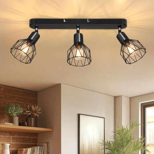 Subzonal-Luminaire Plafonnier Led 3 Spots, E14 Plafonnier Spot Interieur, Moderne Spots De Plafond Orientable, Eclairage De Plafond Noir Pour Chambre, Cuisine, Salon (Sans Ampoules)