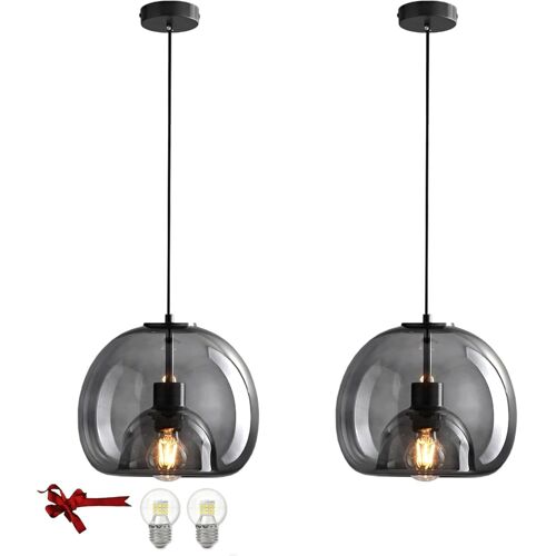 SUBZONAL-Suspension en verre pour îlot de cuisine, 2 paquets de suspensions en verre fumé avec 2 ampoules supplémentaires, cordon ajustable de 1,5 m, suspension moderne pour îlot de cuisine