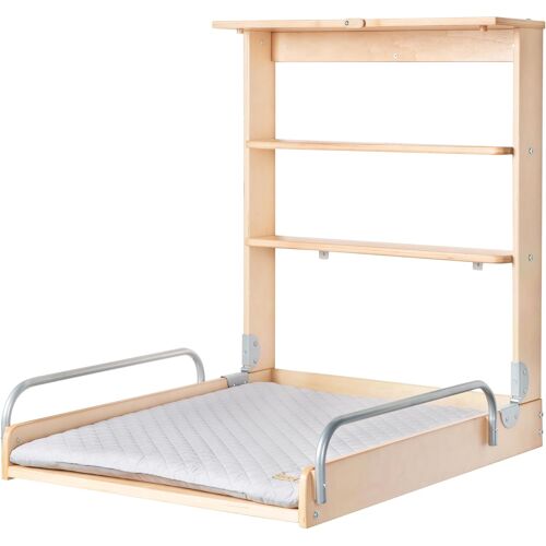Subzonal-Table À Langer Murale Pliante En Bois Naturel Avec Matelas De Change Hydrofuge "Roba Style Gris" - 2 Étagères Pratiques - Peu Encombrante - Supporte Jusqu'à 15 Kg