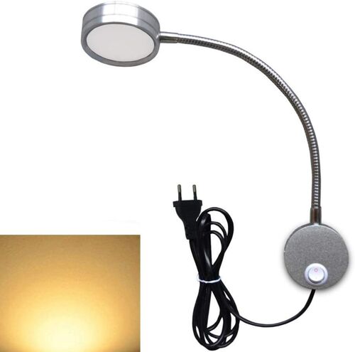 Subzonal-5w Eu Plug Lampe De Lecture Flexible Lampe De Chevet Led Avec Interrupteur On / Off Et Prise Filaire, Lampe Murale À Col De Cygne Pour Chambre Bureau Hôtel, 3000k (Argent-Blanc Chaud)