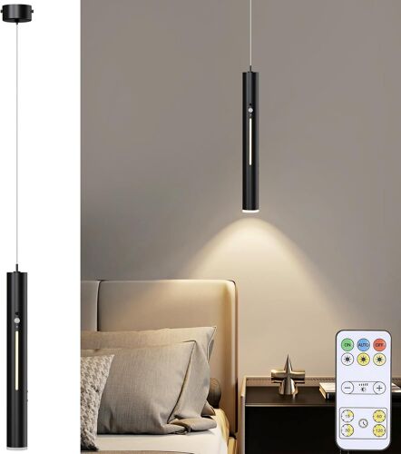 Subzonal-Suspension Avec Batterie, Batterie 6000 Mah, Avec Télécommande, Suspension Moderne Led À Intensité Variable Avec Minuterie, Noire Sans Prise D'alimentation Pour Chambre À Coucher, Table À