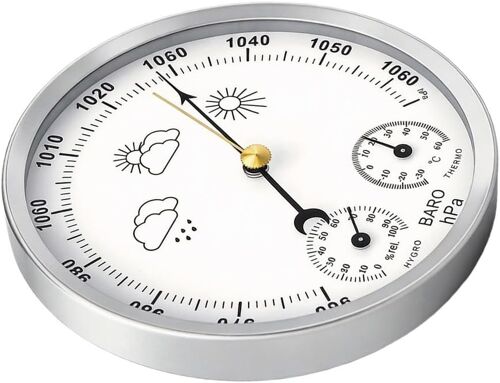 SUBZONAL-Thermomètre hygromètre 3 en 1 en métal, pression de température et jauge d'humidité avec mouvement machine pour intérieur et extérieur