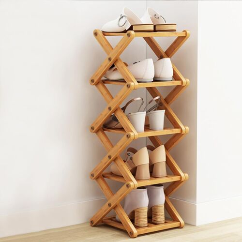 SUBZONAL-tagère à Chaussures Pliable en Bambou, Meuble Rangement Chaussures Bois 5 Niveaux, Range Chaussures Vertical Économiseur d'Espace pour Entrée, Chambre