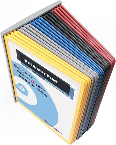 SUBZONAL-Pupitre Présentoir Mural 20 Panneaux d'Affichage A4 Assortie, Support Kit Mural, Consultation Présentation Documents Entrepôt Atelier Laboratoire Bureau etc. Multicolore TKD8222-20x Bunt