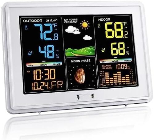 SUBZONAL-Station météo sans fil intérieure/extérieure avec thermomètre et hygromètre, écran LCD couleur, horloge atomique, histogramme de l'historique de pression barométrique, prévisions sur 12 h, p