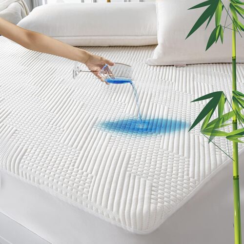 SUBZONAL-Protège Matelas 160x200 cm Fibre de Bambou, Alèse Certifié -TEX, Surmatelas Imperméable Respirant,Bonnet jusqu'à 40cm avec Élasticité Tout Autour
