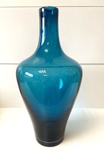 Grand Vase Soliflore Dans le Gout Hollandais Verre Épais Bleu Art Décoratif