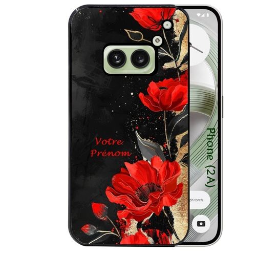 Coque noire Taperso pour Nothing Phone 2A et 2A PLUS avec motif fleur rouge avec prenom