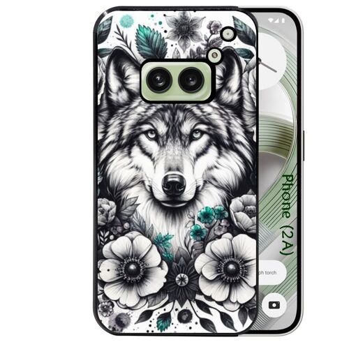 Coque noire Taperso pour Nothing Phone 2A et 2A PLUS avec motif loup et fleur