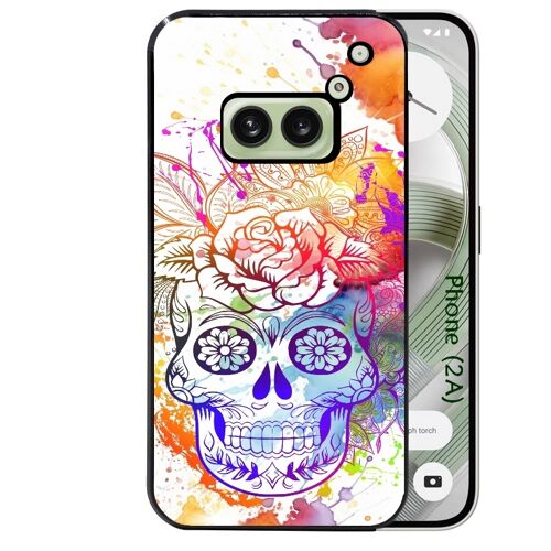 Coque noire Taperso pour Nothing Phone 2A et 2A PLUS avec motif mort calavera et fleur