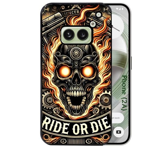 Coque noire Taperso pour Nothing Phone 2A et 2A PLUS avec motif tete de mort flamme