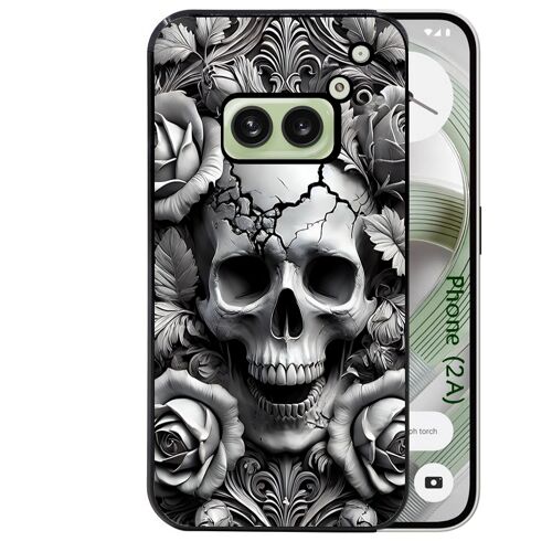 Coque noire Taperso pour Nothing Phone 2A et 2A PLUS avec motif tete de mort fleur