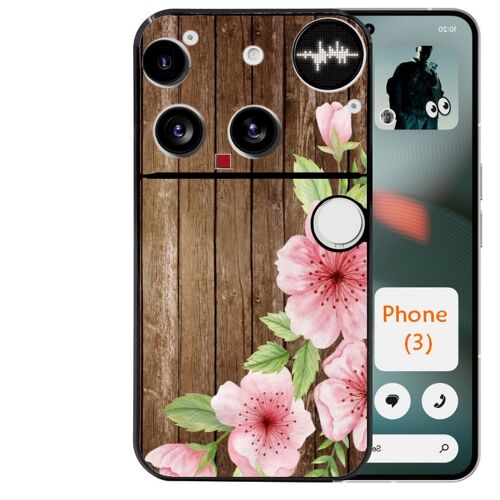 Coque noire Taperso pour Nothing Phone 3 avec motif bois avec fleur rose