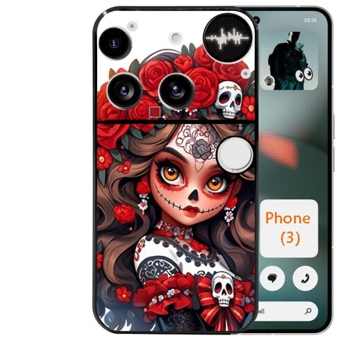 Coque noire Taperso pour Nothing Phone 3 avec motif tete de mort calavera rouge